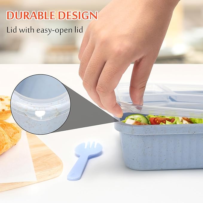 4 Pack Bento Lunch Box Set, 4 Compartment Food Storage Containers, Meal Prep Lunch Box,Plastic Food Storage Containers, Microwave and Dishwasher Safe (33oz)