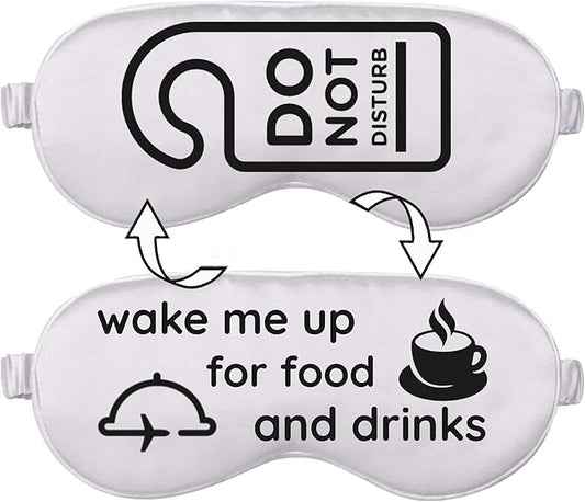 VITYA Silver Do Not Disturb/Wake Me Up Double-Sided Silk Sleep Mask for Women/Men | Light Blocking | Soft Breathable Sleep Eye Mask for Traveling on Airplane | Eye Mask with Elastic Strap (Silver)