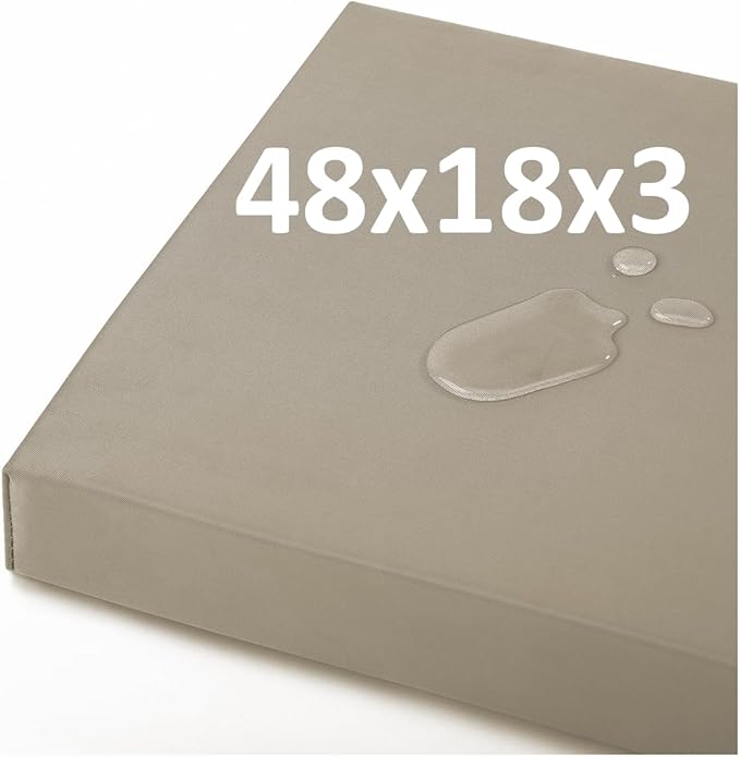 48x18x3“ Outdoor Bench Cushion, Strengthen Waterproof Seat Cushions, High-Density Bench Pad with Anti-Slip Bottom, Outdoor Cushion for Patio Garden Swing Furniture (Khaki)