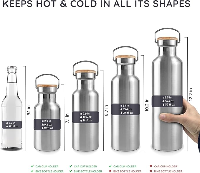Bambaw Insulated Metal Water Bottles | Small Water Bottle 350 ml | Leakproof Water Bottle | Kids Stainless Steel Water Bottle | Thermal Bottles | Metal Water Bottle Kids | Eco Water Bottle 350ml