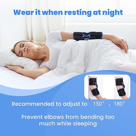 Cubital Tunnel Syndrome Elbow Brace, Ulnar Nerve Entrapment Splint, Elbow Immobilizer for Night Sleeping and Day Working, 4 Angles Adjustable, Fit Women & Men, Right & Left Arm - L/XL