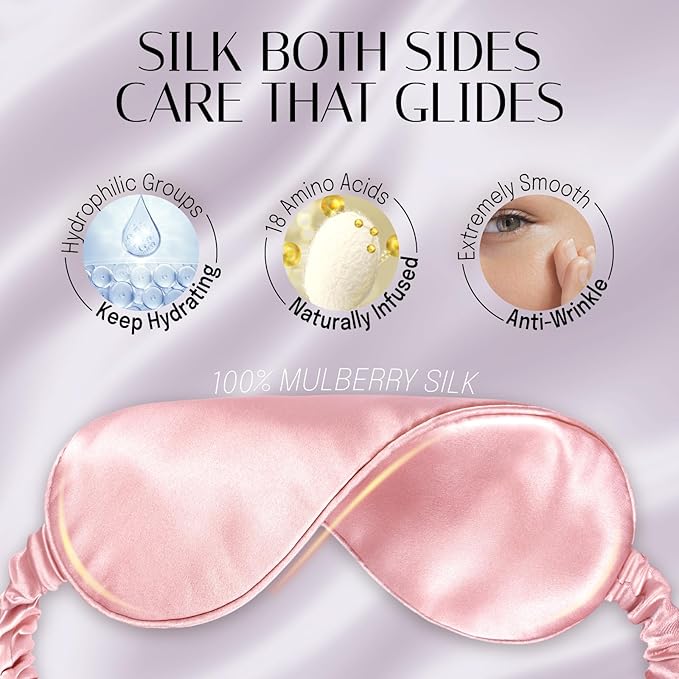 OLESILK 100% Natural Mulberry Silk Sleep Eye Mask 2 Pack with Double Layer Silk Filling, Blackout Eye Mask for Women Men Sleeping, Travel and Nap, Eye Cover Eyeshade with Gift Box, Pink & Black