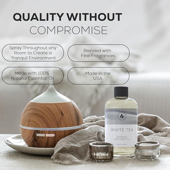 Aroma Country White Tea Diffuser Oil - Luxury Essential Oils for Diffuser Refill & Air Freshener Room Spray, Long-Lasting, Natural Home Fragrance and Hotel Scent for Diffusers & Machines (4 Fl. oz)