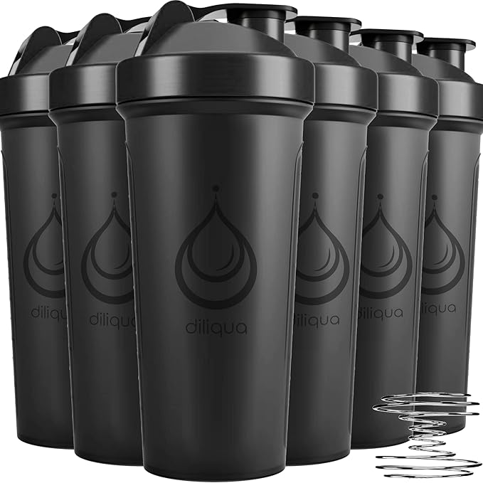 6 PACK, Shaker Bottles with Wire Whisks for Protein Mixes | Leakproof Blender Shaker Bottle Pack | BPA-Free & Dishwasher Safe | 6 24 oz shaker bottles | Shaker Cups for shakes