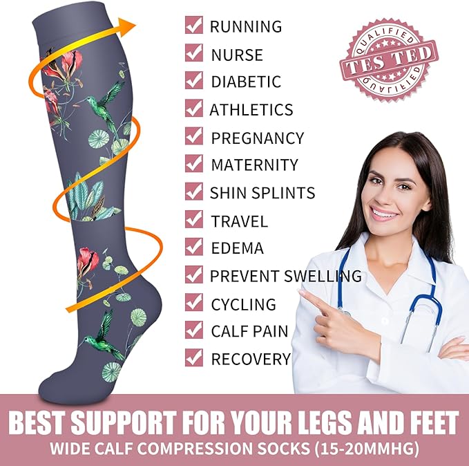 Bluemaple Compression Socks for Women & Men Circulation (6 Pairs) 15-20 mmHg is Best Support for Athletic Running Cycling