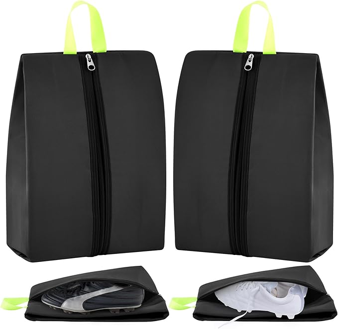 2 Pack Smell Proof Shoe Cleat Bag for Travel Water-Resistant Odor Absorbing Lightweight Golf Soccer Shoe Storage Organizer Pouch with Zipper for Gym Sports Travel Work (Black)