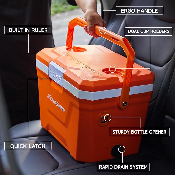 EchoSmile Portable Cooler 20L/21qt, Outdoor Insulated Ice Chest Box