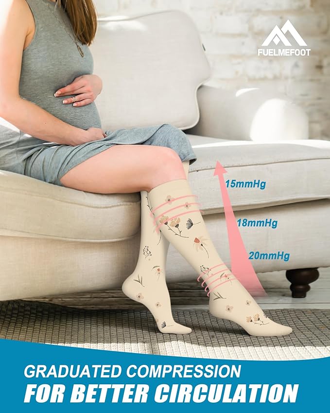 FuelMeFoot 6 Pairs Compression Socks for Women & Men 15-20mmHg Graduated Support Knee High Socks for Nurses, Travel, Athletic