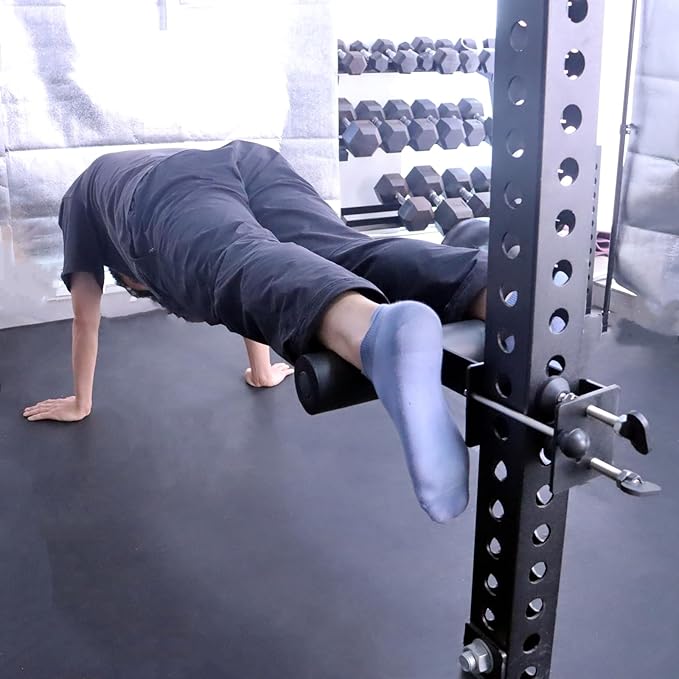 Upgrade Nordic Hamstring Curl Squat Rack Attachments with Pin Rod 3 Adjustment Holes for 2"x2",2.37"x2.37",3"x3"Power Rack, Sit Up Bar Foot Holder for Hamstring Curl Sit Up Split Squat Core Workout