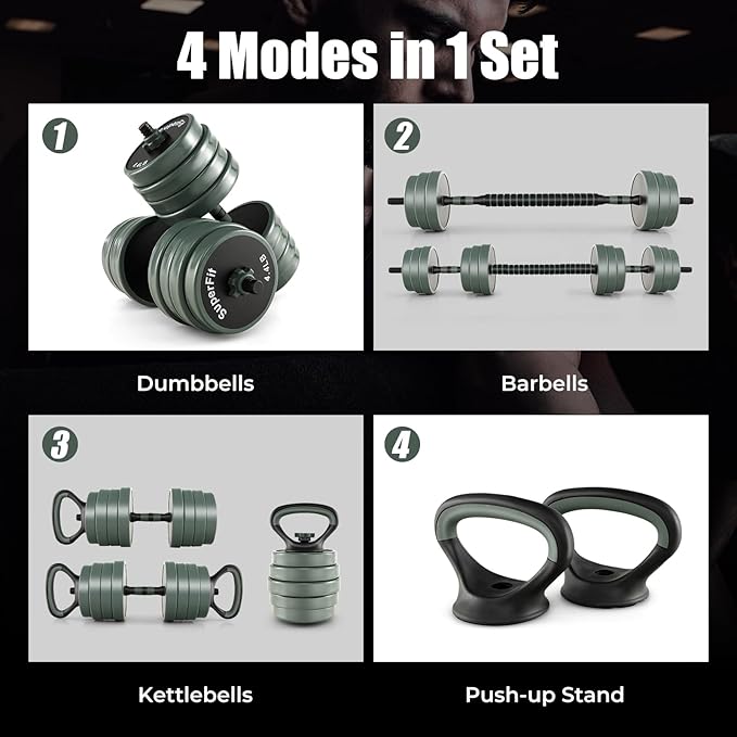 Goplus Adjustable Dumbbell Set, 92/47 LBS Free Weight Set, 4 in 1 Weights w/Connector Used as Barbell, Dumbbells, Kettlebells, Push up Stand, Fitness Workout Equipment for Men Women Home Gym