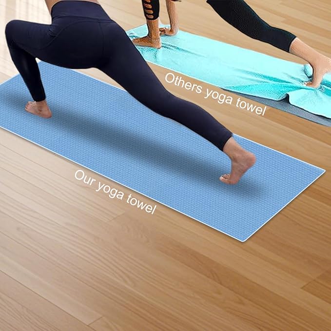 Hot Yoga Towel with Dense Silicone Grip Dot, 72'' x 25'' Stickyfiber Yoga Mat Full Cover Non Slip, Absorbent Sweat, Anti-Slip Yoga Mat Towel for Bikram,Pilates,Exercise,Fitness with a Sweat Towel