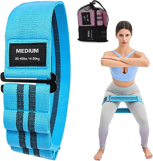 Adjustable Fabric Resistance Bands for Squats, Glutes & Legs – 5 Levels of Customizable Size, Width & Tension, Non-Slip Booty Bands for Men and Women, Pilates & Yoga Workouts(Medium)