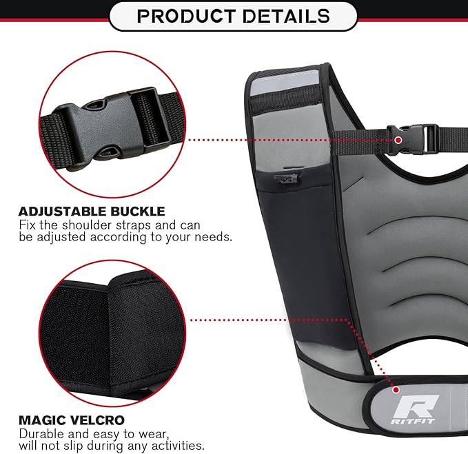 RitFit Weighted Vest, 4lb/8lb/10lb/12lb/15lb/20lb Weight Vest with Reflective Stripes, Weight Vest Adjustable for Women and Men Workout, Strength Training, Running, Fitness, Jogging, Walking