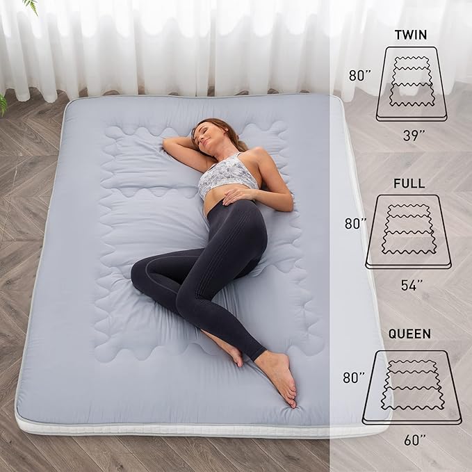 Dr.Futon Japanese Floor Futon Mattress Extra Thick Folding Roll Up Bed Topper Mat for Guest,Lounger and Tavel