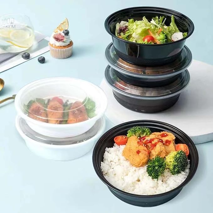 100pc 26 Oz Meal Prep Containers disposable, Plastic Food Take Out Containers With Lid, Take Out Containers Disposable, Reusable food storage containers Round Box，Microwave Freezer Dishwasher Safe