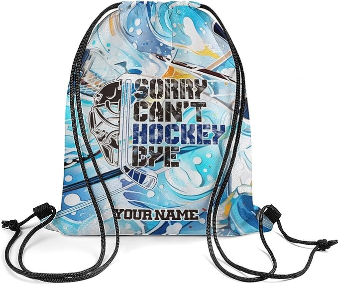 Custom Hockey Drawstring Backpack - Cool Cinch Sack, String Backpacks for Kids Women Men Boys Girls for Gym Outdoor Sports Travel Athletic Drawstring Bag - Lightweight/Foldable