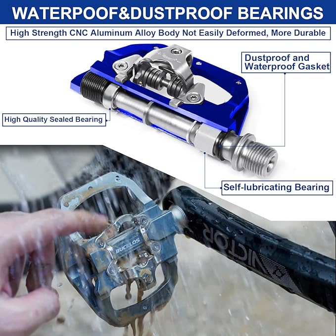 BUCKLOS SPD Pedals PD-M680 Mountain Bike Clip in SPD Flat Combo Dual Sided Pedals - Road Bike MTB Clipless Sealed Bearing Bicycle Clips Pedal Compatible with Shimano SPD Cleats (Black…