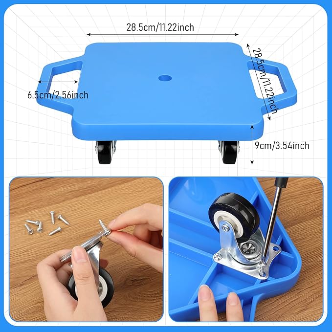 Jerify 4 Pieces Sports Scooter Board with Handles Plastic Casters Floor Sitting Scooter Boards for Kids Children Gym Indoor Outdoor Activities Play Equipment, 11.22 x 11.22 inch