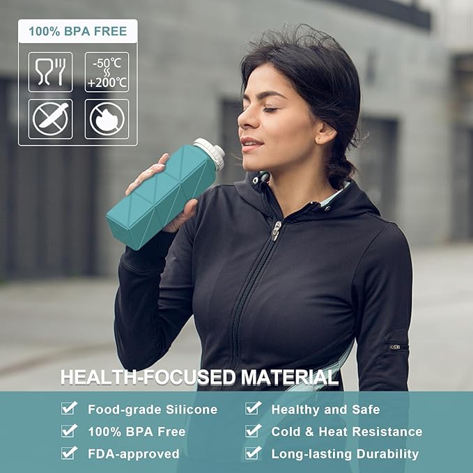 Collapsible Water Bottles 20.6oz 2 Pack, Silicone Foldable Portable Travel Water Bottle, Lightweight Reusable Leakproof for Traveling Camping Hiking Cycling Sports Outdoor (Blue+Darkblue)