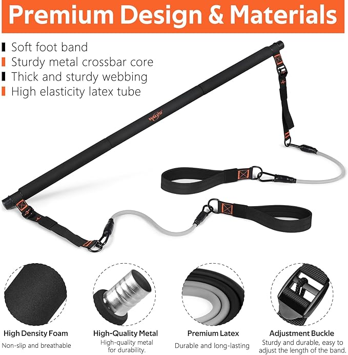 Pilates Bar Kit with Resistance Bands, 3-Section Multifunctional Yoga Pilates Bar with Metal Adjustment Buckle.Portable Pilates Equipment for Women & Men Full-Body Workouts at Home Gym