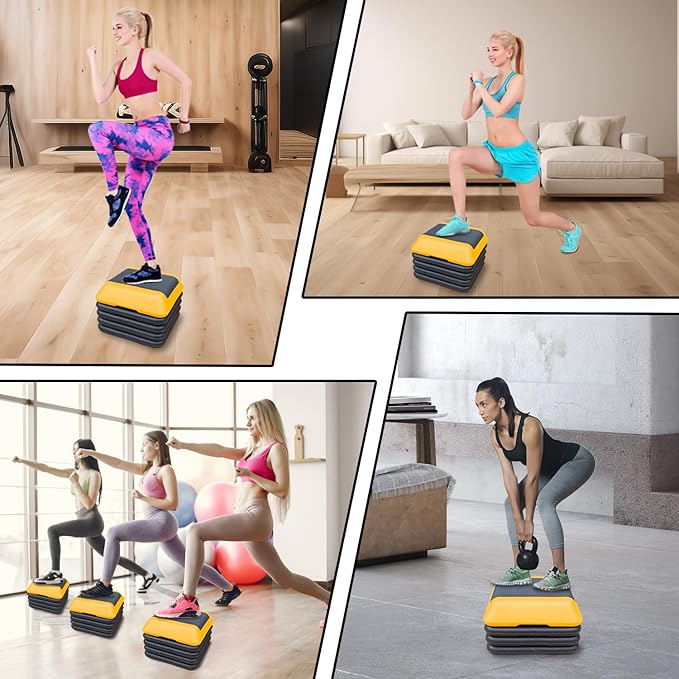 Aerobic Step Platform 30" × 14" Height Adjustable Workout Step for Fitness Strength Training with Risers Exercise Platform for Home Gym