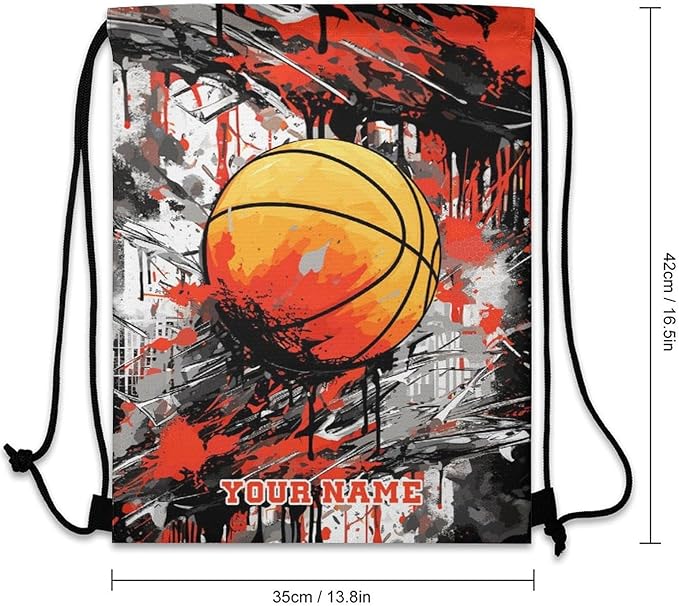 Custom Basketball Drawstring Backpack - Cool Cinch Sack, String Backpacks for Kids Women Men Boys Girls for Gym Outdoor Sports Travel Athletic Drawstring Bag - Lightweight/Foldable