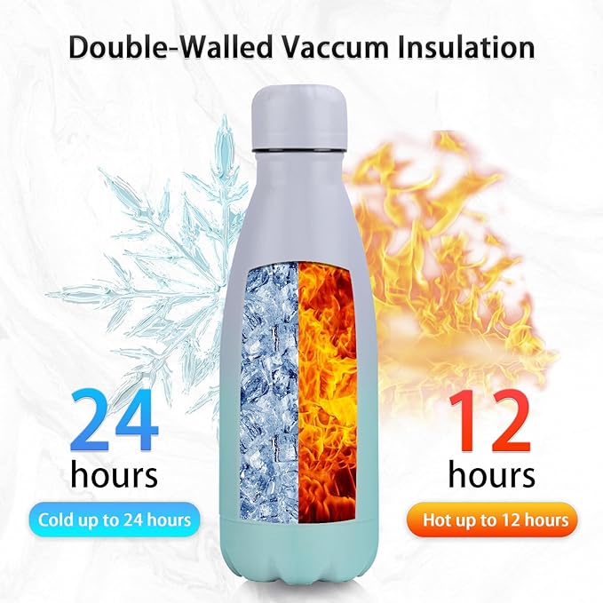 Insulated Water Bottle, 2 Pack-9oz Stainless Steel Water Bottles with straw lid, Metal Sports Water Bottles for Boys,Girls, Double Wall Vacuum BPA-Free Flask for School (Sunset & Sea)