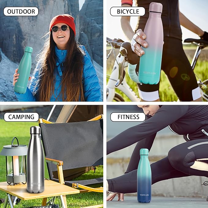 Insulated Water Bottle, 17oz Stainless Steel Water Bottles with straw lid, Metal Sports Water Bottles for Boys,Girls, Double Wall Vacuum BPA-Free Flask for School, Sports & Travel-Turquoise