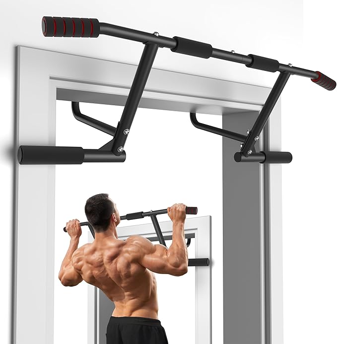 ONETWOFIT Pull Up Bar for Doorway, 440 lbs Heavy Duty Upper Body Fitness Workout Bar for Home Gym Exercise, Multi-Grip Strength Wall Mounted Door Frame Chin-Up Bar for Almost All Doors