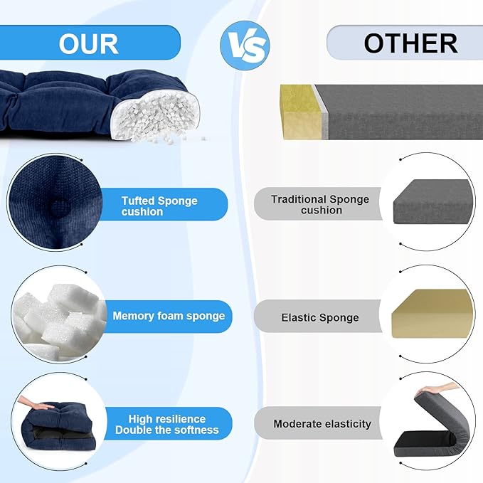 Bench Cushion 48 Inch - Chenille Fabric, High-Density Foam, Non-Slip Bottom, Soft Durable Indoor Tufted Long Seat Cushion for Window Garden Furniture (Deep Blue, 48x16x4 Inch)