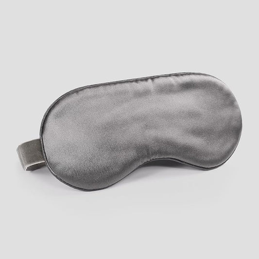 Luxury Silk Sleep Mask with 22mm Mulberry Silk, Velvet Elastic Band, Heat Therapy Pocket, and Travel Pouch, Grey Color