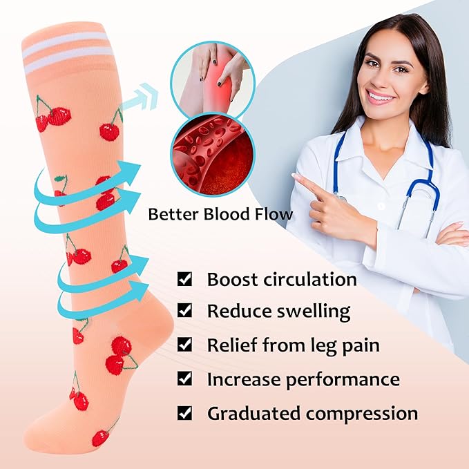 fenglaoda Compression Socks Women Men 4 Pairs, Knee High Support Socks for Running, Sports, Travel, Flight, Nurse