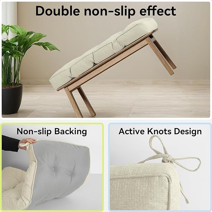 Detiblue Bench Cushion for Indoor Furniture，42x16x4Inch Tufted Bench Seat Cushion with Non-Slip, Comfortable and Durable for Shoe/Entryway/Storage with Cushion（CrossLinen Beige）