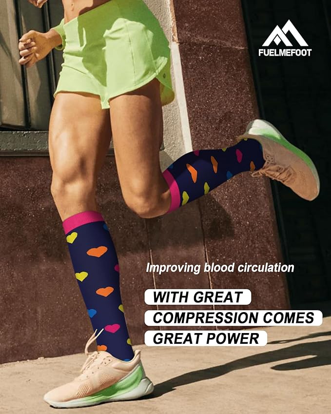 FuelMeFoot 6 Pairs Compression Socks for Women & Men 15-20mmHg Graduated Support Knee High Socks for Nurses, Travel, Athletic