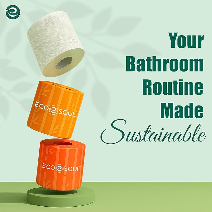 ECO SOUL Bamboo Toilet Paper 12 Mega Rolls 3 Ply, 300 Sheets per Roll | Eco-Friendly Septic Safe Organic Bath Tissues Sustainable Toilet Paper Compostable - FSC Certified