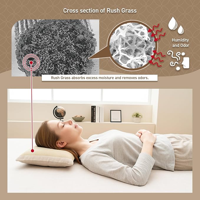 BJDesign Japanese Igusa (Rush Grass) Pipe Bed Pillow, Made in Japan, All Sleepers, Breathable & Deodorizing, 11.8x19.7x2.6 Inch