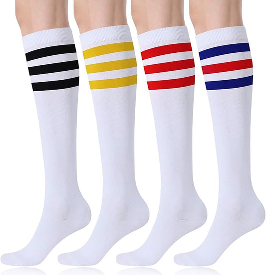 FITRELL Women's Knee High Socks Outdoor Sport Athletic Socks Casual Stripe Tube Socks 1-4 Pack