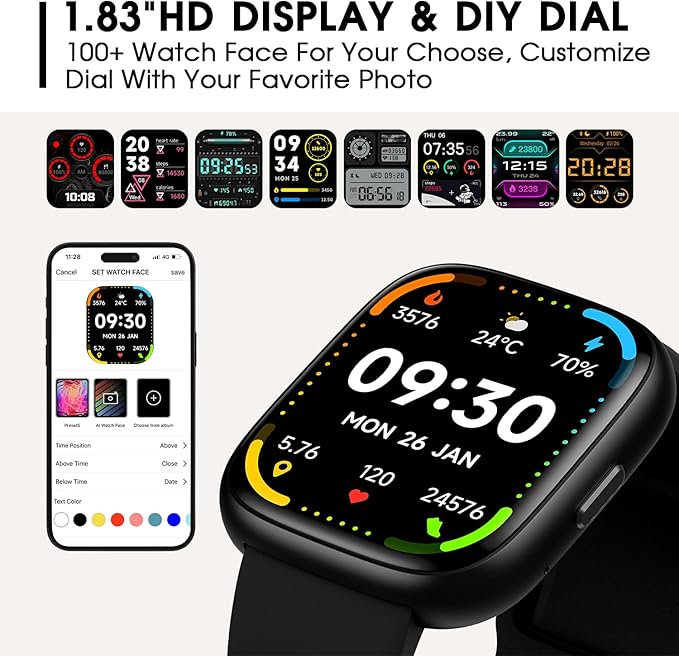 Smart Watch for Men Women Alexa Built-in 1.83" Fitness Tracker Smart Watch for iPhone Android Compatible, IP68 Waterproof Smartwatch 100+ Sport Modes, Pedometer, Heart Rate/SpO2/Stress/Sleep Monitor 1