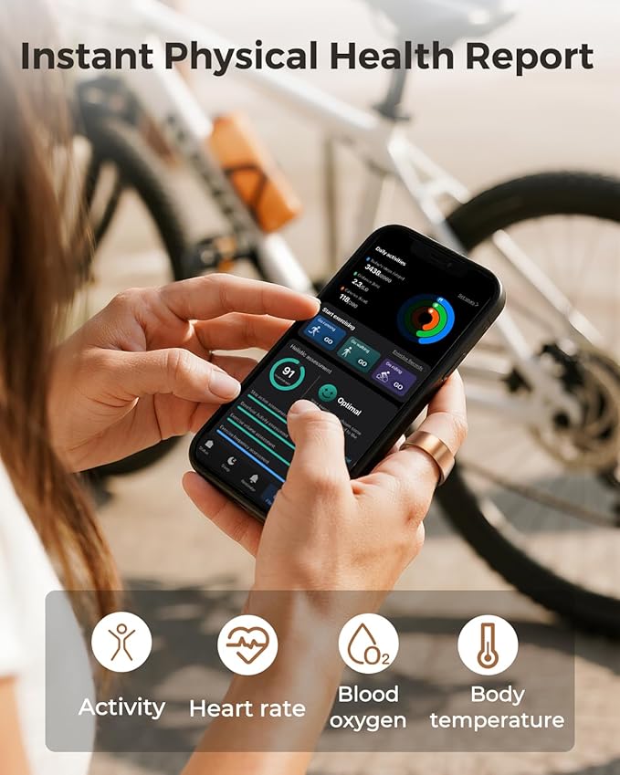 MUNBYN Smart Ring for Women and Men, Fitness Tracker with Sleep Tracking, Heart Rate, Blood Oxygen, Health Reports, Step Counter, 5ATM Waterproof, Compatible with iOS & Android, Rose Gold 7