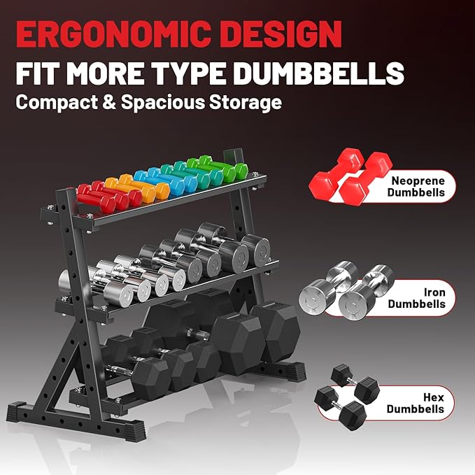Papababe Dumbbell Rack for Home Gym, 3-Tier Weight Rack 1000lbs Capacity Dumbbell Storage Rack, Heavy Duty Weight Storage Organizer for Dumbbells and Kettlebells