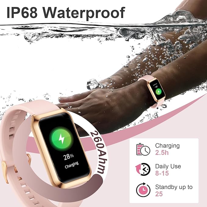 GADIXY Smart Watches for Women,7 Day+ Battery,Aluminium Case,with Heart Rate/Blood Oxygen/Sleep Tracker,IP68 Smart Watch for Android&iOS,Steps/Calorie/Distance,Pink