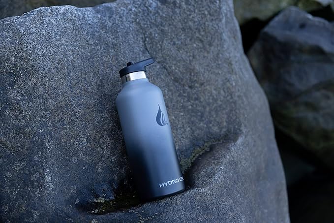 HYDRO CELL Stainless Steel Water Bottle with Straw & 2 Standard Mouth Lids (32oz 24oz 20oz 16oz) Keeps Liquids Hot or Cold w/Double Wall Vacuum Insulated Leak Proof Sport Design (Graphite/Black 32oz)