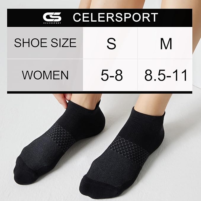 CS CELERSPORT 5 Pairs Women's Ankle Running Socks Cushioned Athletic Sport Socks with Tab
