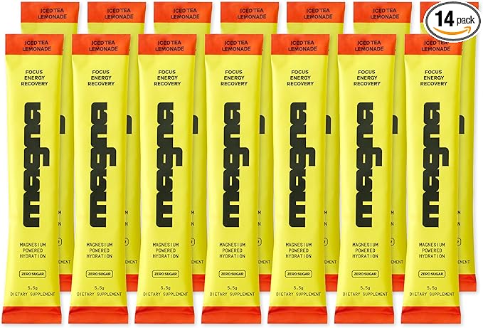 MAGNA Electrolyte Powder Drink Mix for Hydration, Energy & Focus Support with Magnesium L Threonate, Sodium, Potassium, Vitamin D, B6 & B12, Sugar Free, Tea Lemonade Flavor, 14 Servings