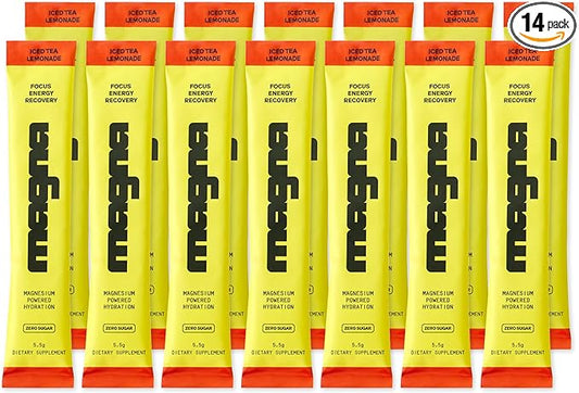 MAGNA Electrolyte Powder Drink Mix for Hydration, Energy & Focus Support with Magnesium L Threonate, Sodium, Potassium, Vitamin D, B6 & B12, Sugar Free, Tea Lemonade Flavor, 14 Servings