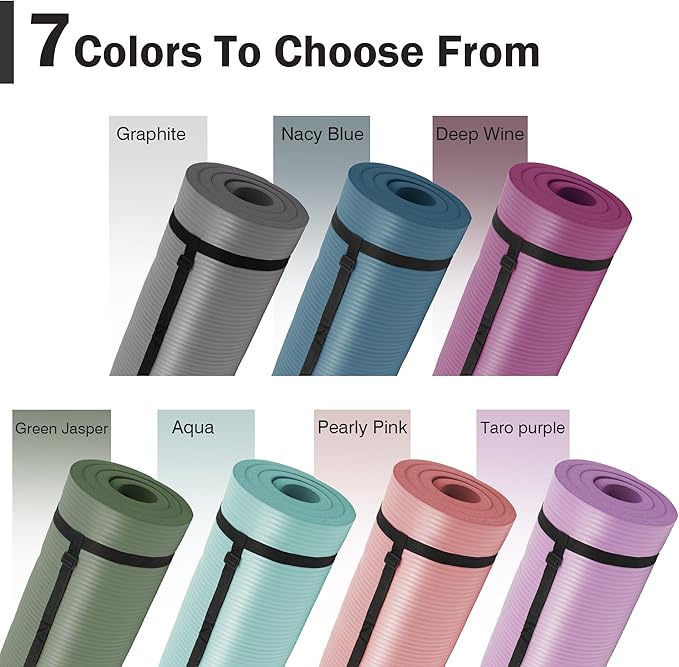 BalanceFrom GoCloud 71" x 24" All-Purpose 1-Inch Extra Thick Double-Sided Non-Slip High Density Anti-Tear Exercise Yoga Mat with Carrying Strap, Gray