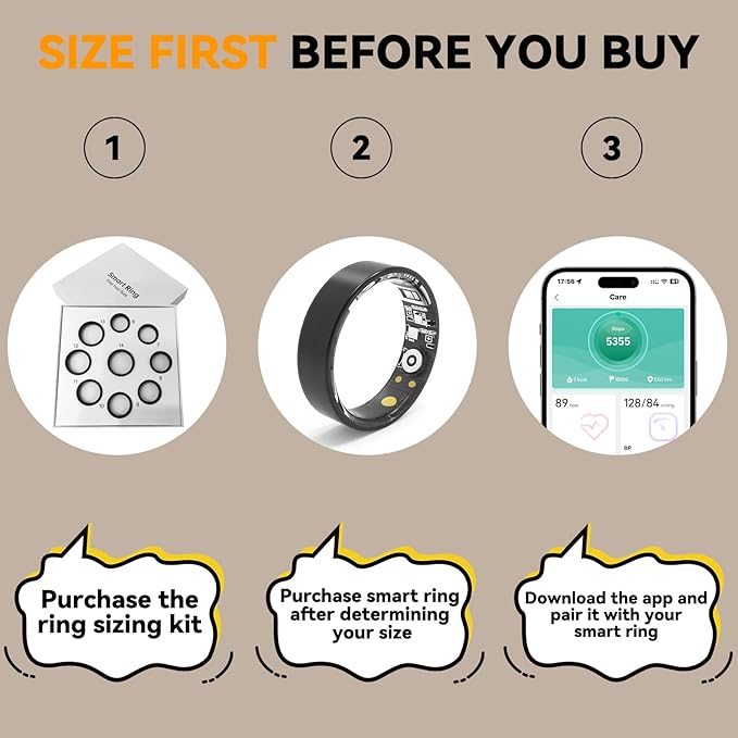 Smart Ring Sizing Kit for Women Men,Health Fitness Tracker with Sleep/Blood Pressure/Oxygen Monitoring, Heart Rate & Activity Tracking(Only Sizing Kit 6-14 20 FRAY