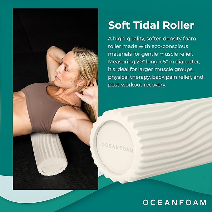 Oceanfoam Soft Tidal Roller (Natural) - Low Density Foam Roller for Physical Therapy, Back Pain, Exercise & Stretching - Wave Textured - Yoga, Athletics, & Wellness - Full Size, 20" x 5"