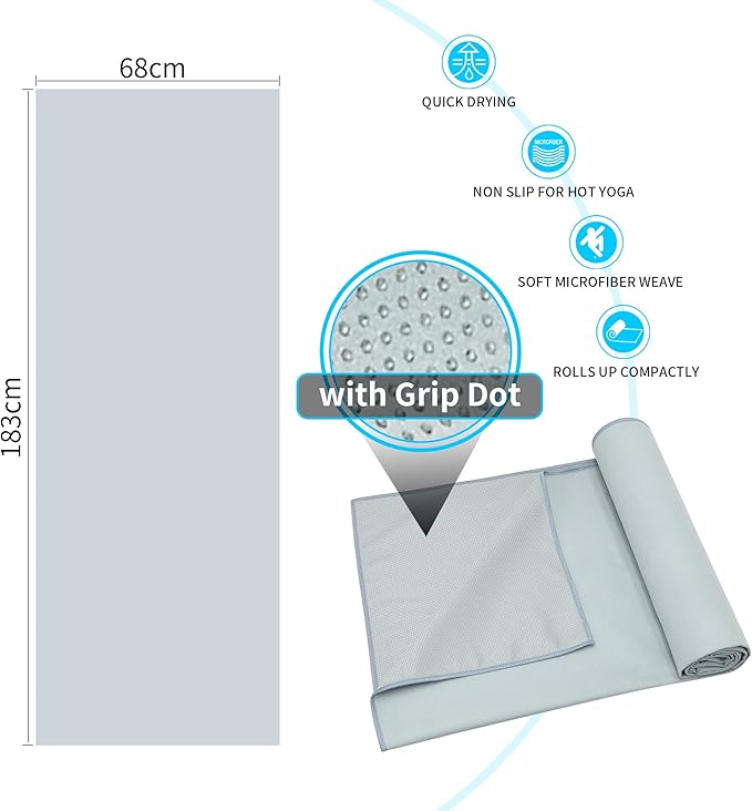 MOONSMILE 2 Pack Hot Yoga Mat Towels with Grip Dot,Yoga Mat Towels for Hot Yoga Non Slip,Soft Suede Microfiber Cover,Absorbent Pilates Exercise Accessories