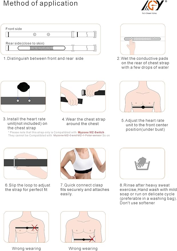 Compatible with Myzone MZ-SWITCH Strap Heart Rate Monitor Replacement Chest Beit Adjustable Soft Band Black